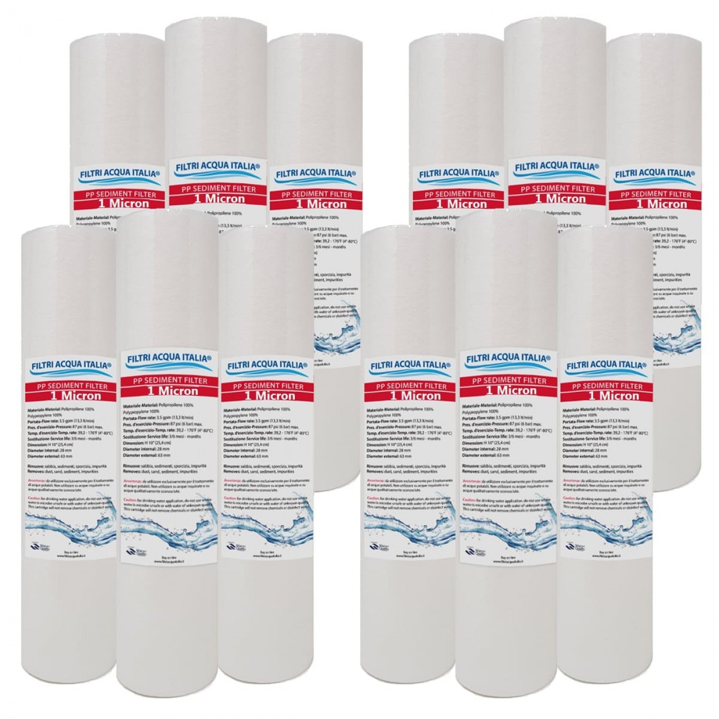 CARTUCCIA SEDIMENTI 10" micron 1 Polipropilene Set 12 Pezzi  