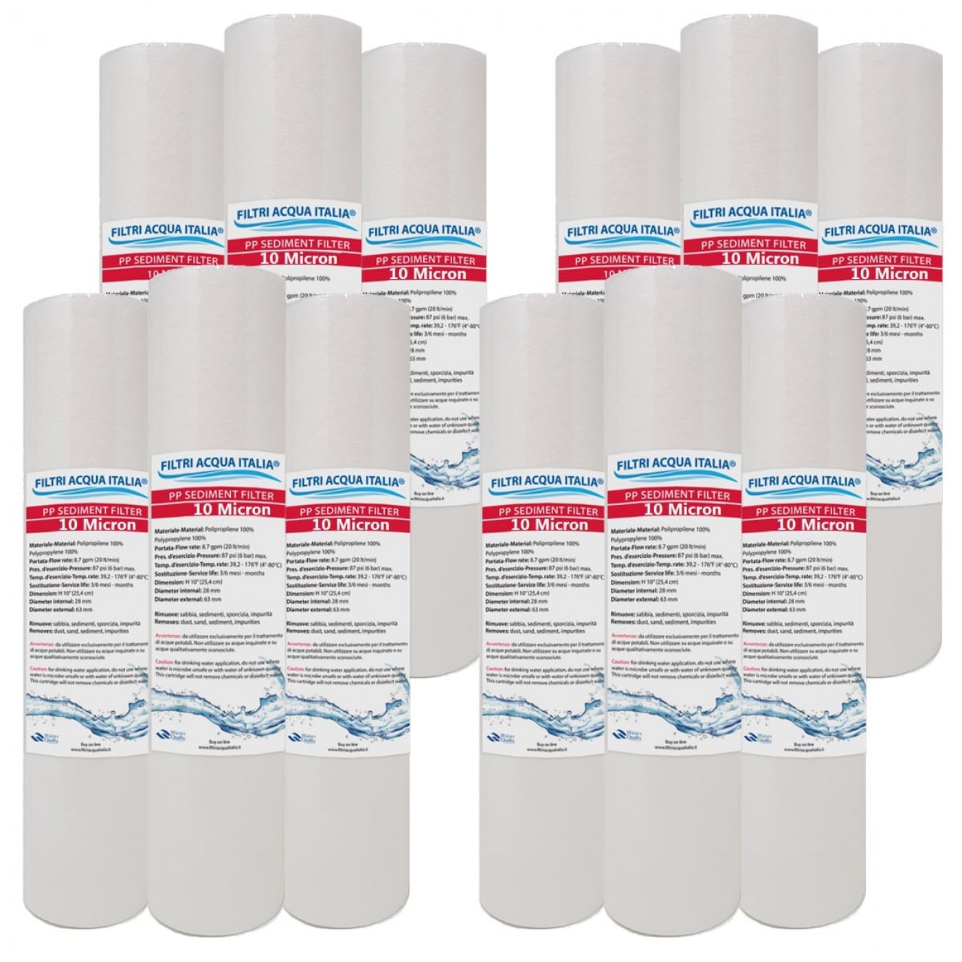 CARTUCCIA SEDIMENTI 10" micron 10 Polipropilene Set 12 Pezzi