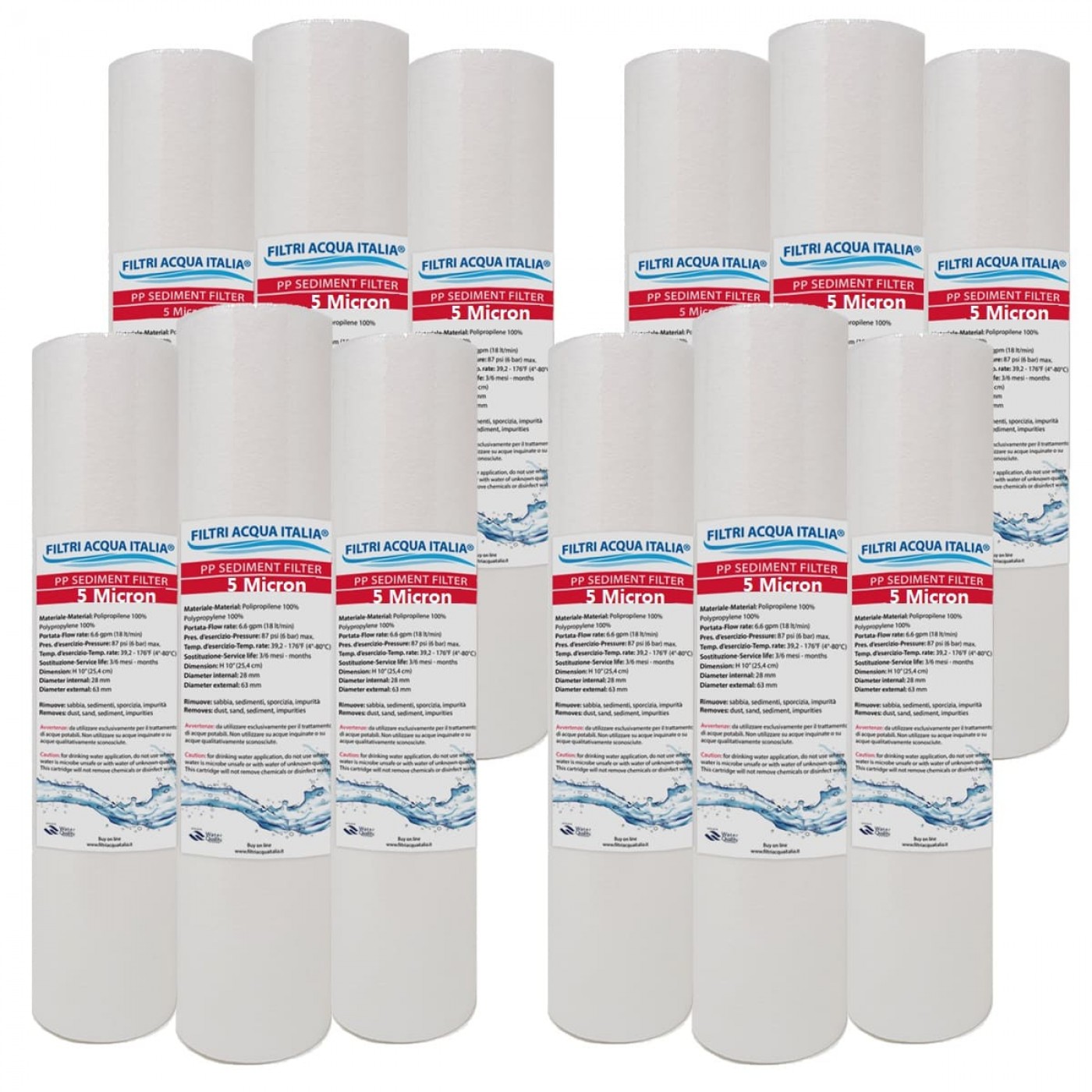 CARTUCCIA POLIPROPILENE 10" micron 5 Set 12 Pezzi