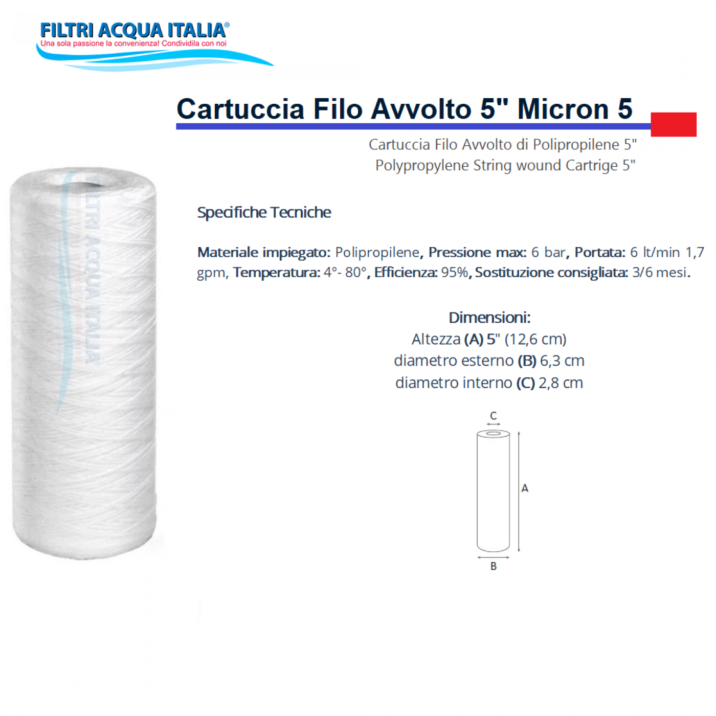 CARTUCCIA A FILO AVVOLTO 5" micron 5 CARTUCCIA A FILO AVVOLTO 5" micron 5