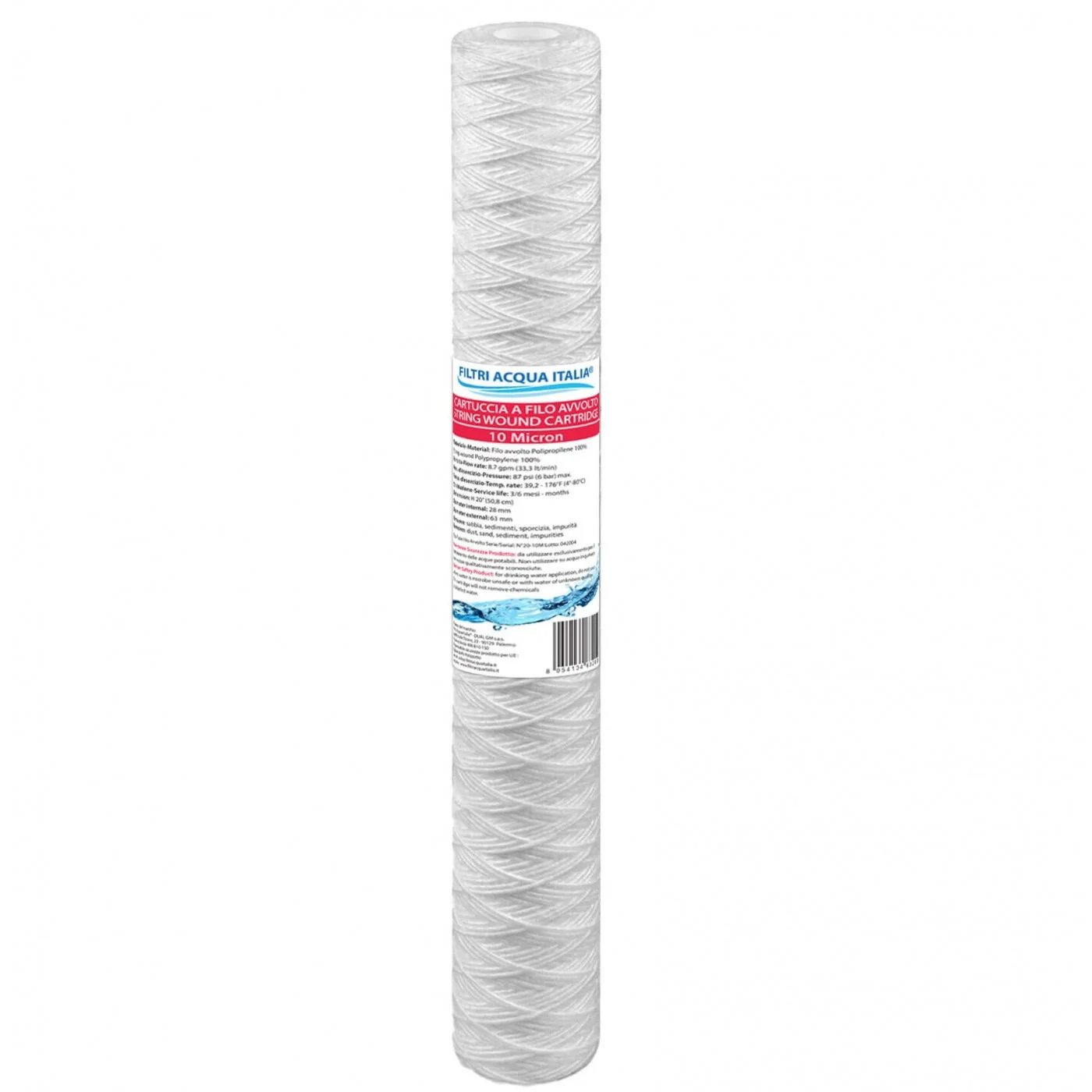 CARTUCCIA A FILO AVVOLTO DI POLIPROPILENE SEDIMENTI 20" micron 10 CARTUCCIA A FILO AVVOLTO DI POLIPROPILENE SEDIMENTI 20" micron 10
