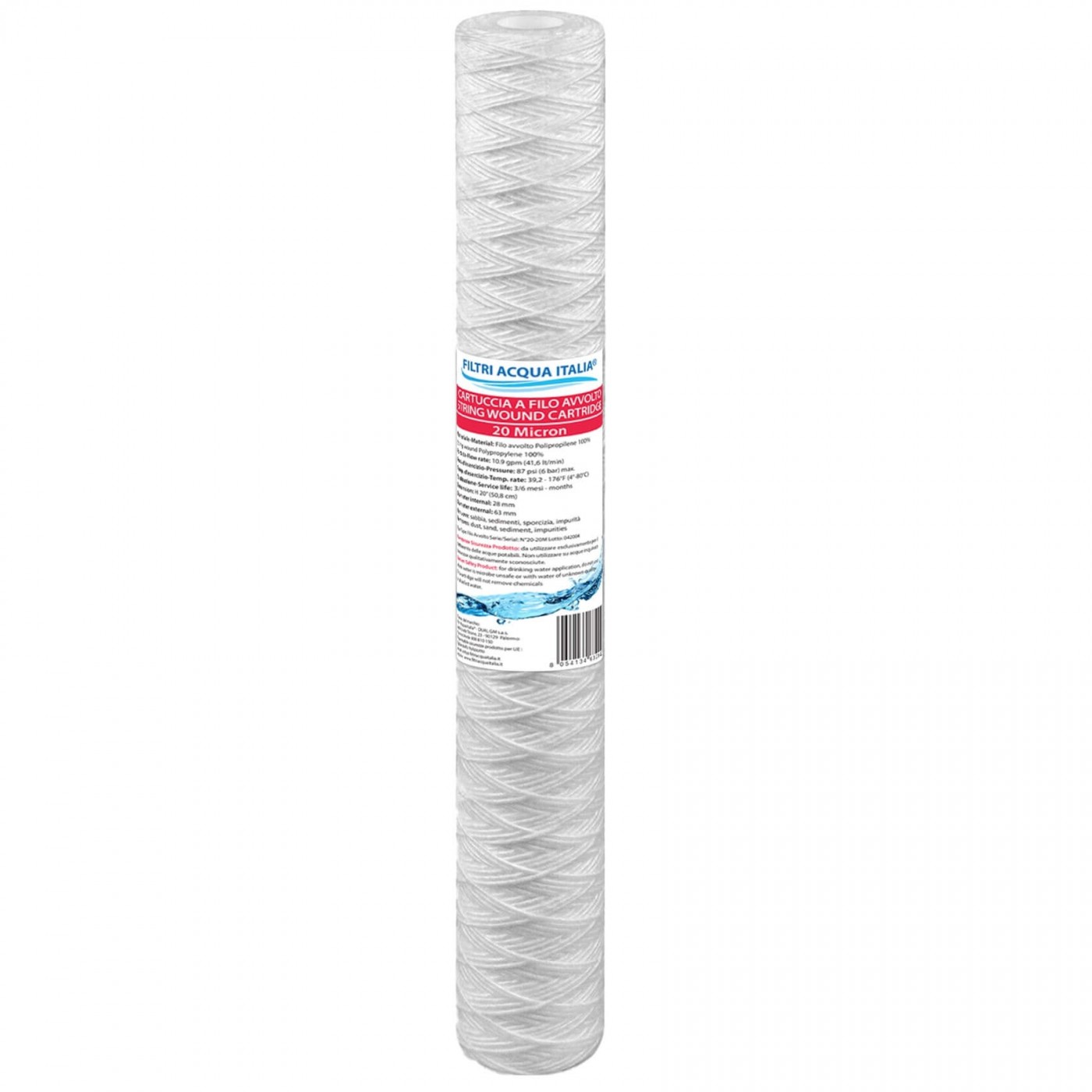 CARTUCCIA A FILO AVVOLTO DI POLIPROPILENE SEDIMENTI 20" micron 20