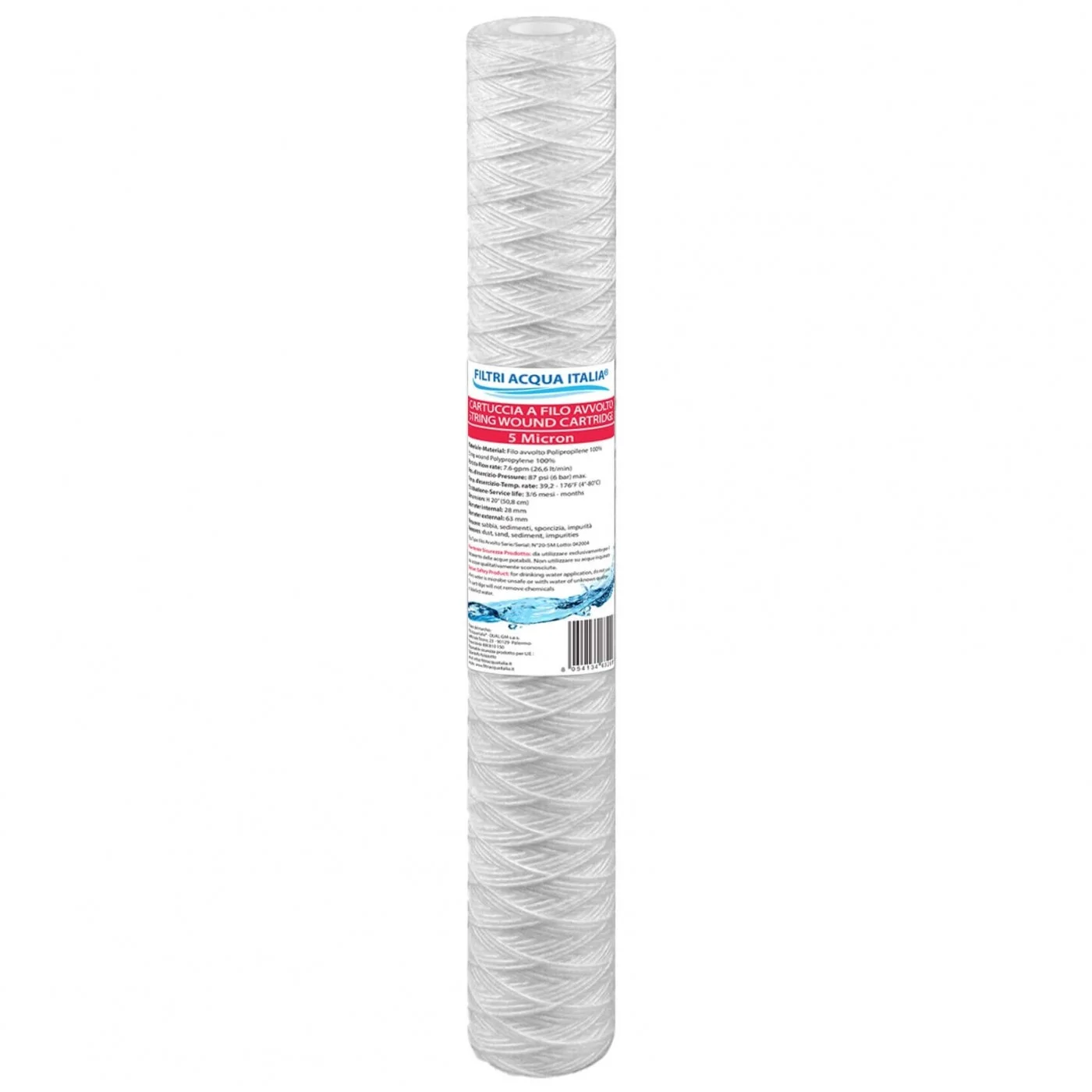 CARTUCCIA A FILO AVVOLTO DI POLIPROPILENE SEDIMENTI 20" micron 5 CARTUCCIA A FILO AVVOLTO DI POLIPROPILENE SEDIMENTI 20" micron 5