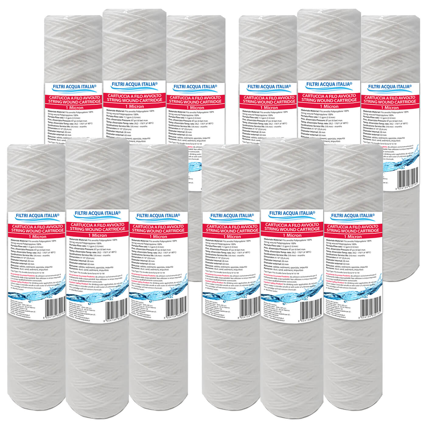 CARTUCCIA FILO AVVOLTO 10' Pollici micron 1 Set 12 Pezzi