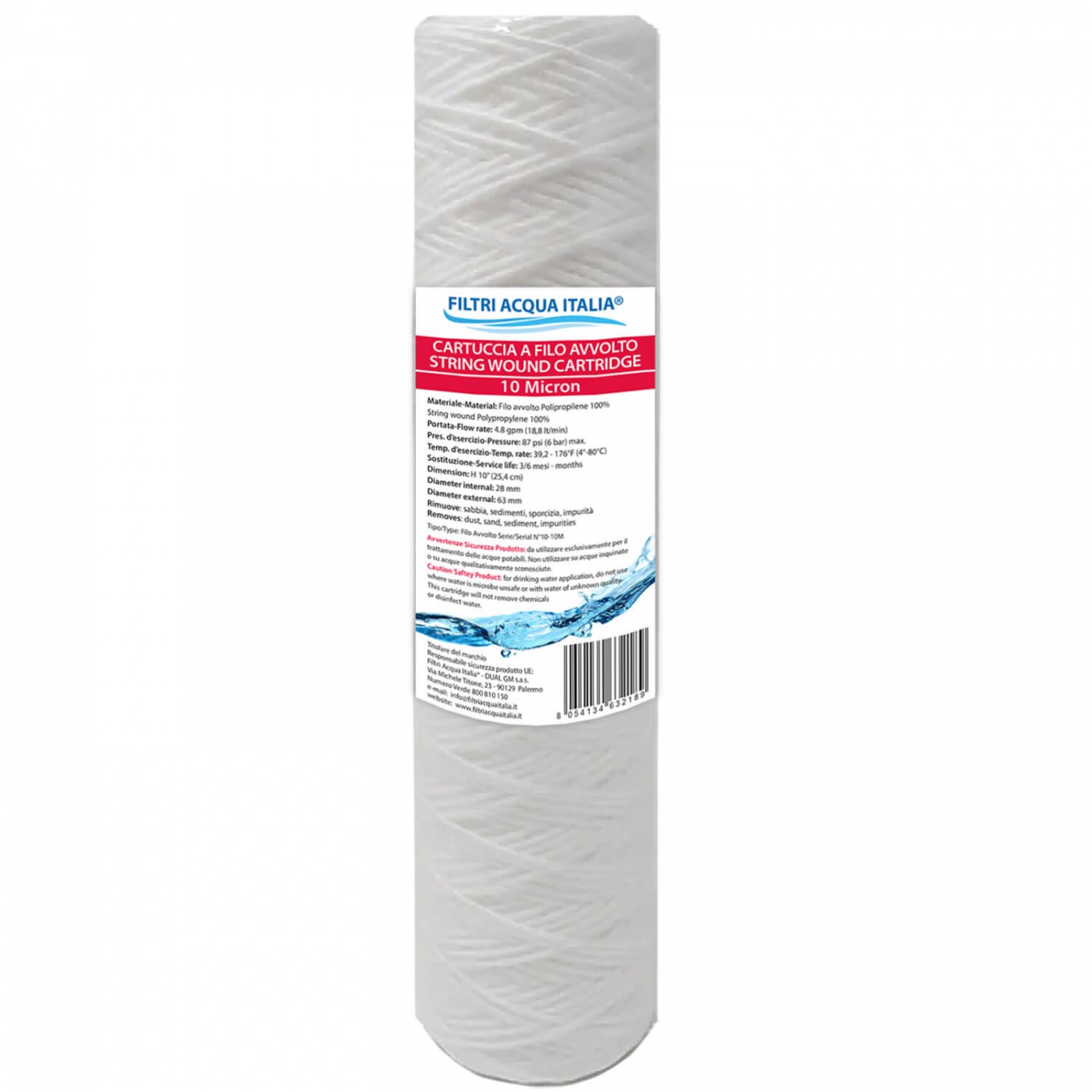 CARTUCCIA A FILO AVVOLTO DI POLIPROPILENE SEDIMENTI 10" micron 10