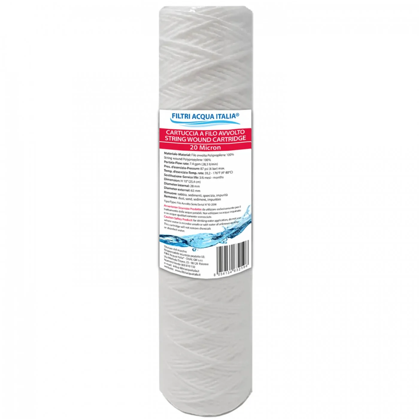 CARTUCCIA A FILO AVVOLTO DI POLIPROPILENE SEDIMENTI 10" micron 20 CARTUCCIA A FILO AVVOLTO DI POLIPROPILENE SEDIMENTI 10" micron 20