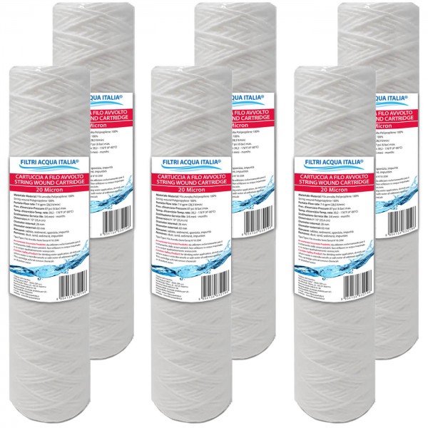 CARTUCCIA A FILO AVVOLTO 10 Poliici micron 20 Set 6 Pezzi