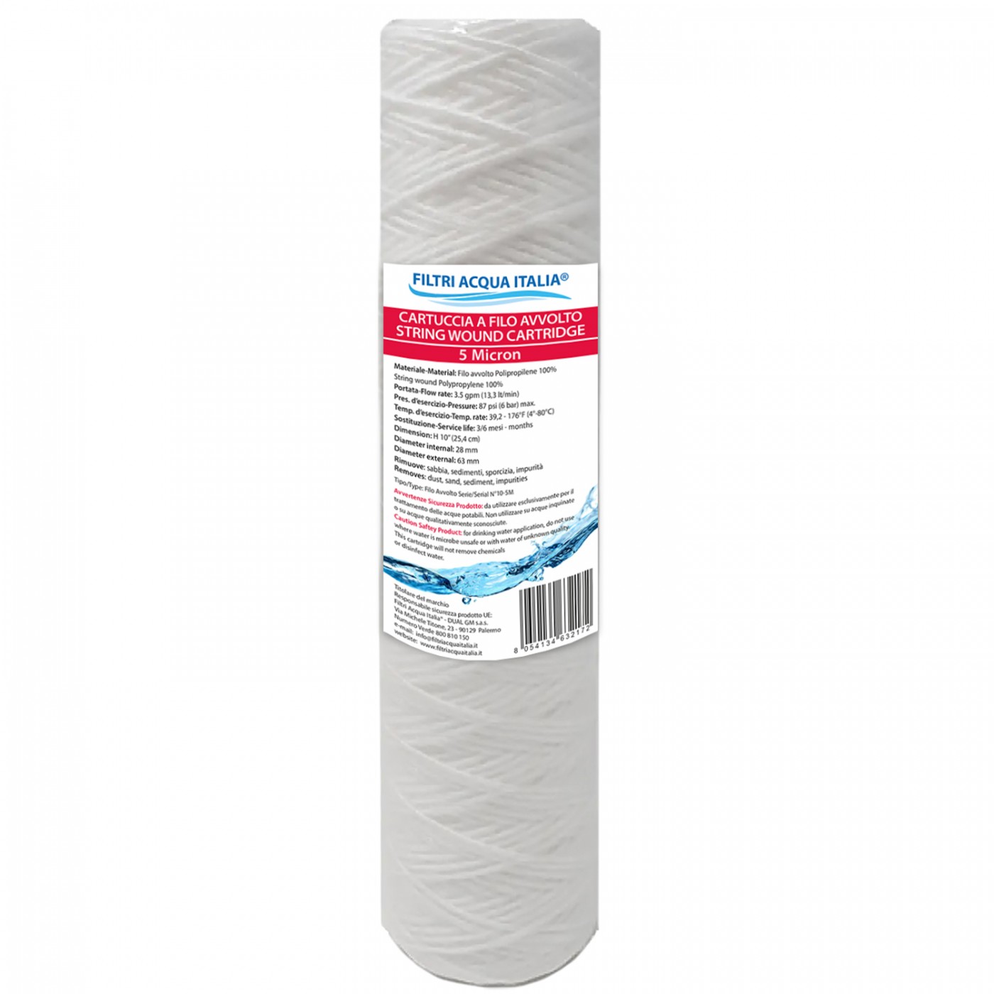 CARTUCCIA A FILO AVVOLTO DI POLIPROPILENE SEDIMENTI 10" micron 1