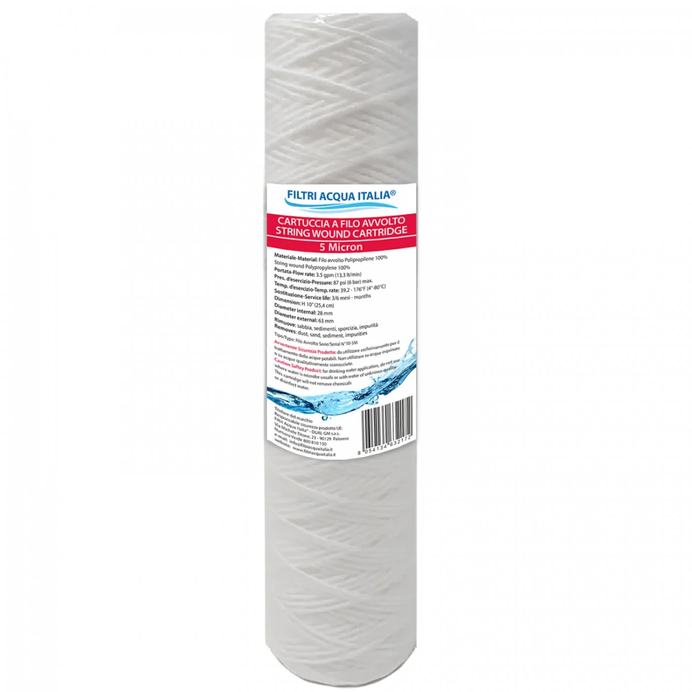 CARTUCCIA A FILO AVVOLTO DI POLIPROPILENE SEDIMENTI 10" micron 5