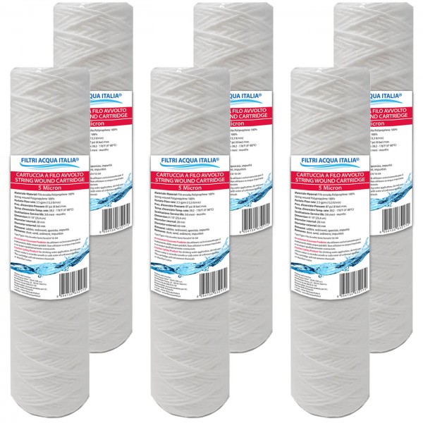 Cartucce Filtranti Filo Avvolto 10' Pollici micron 5 Set 6 Pezzi
