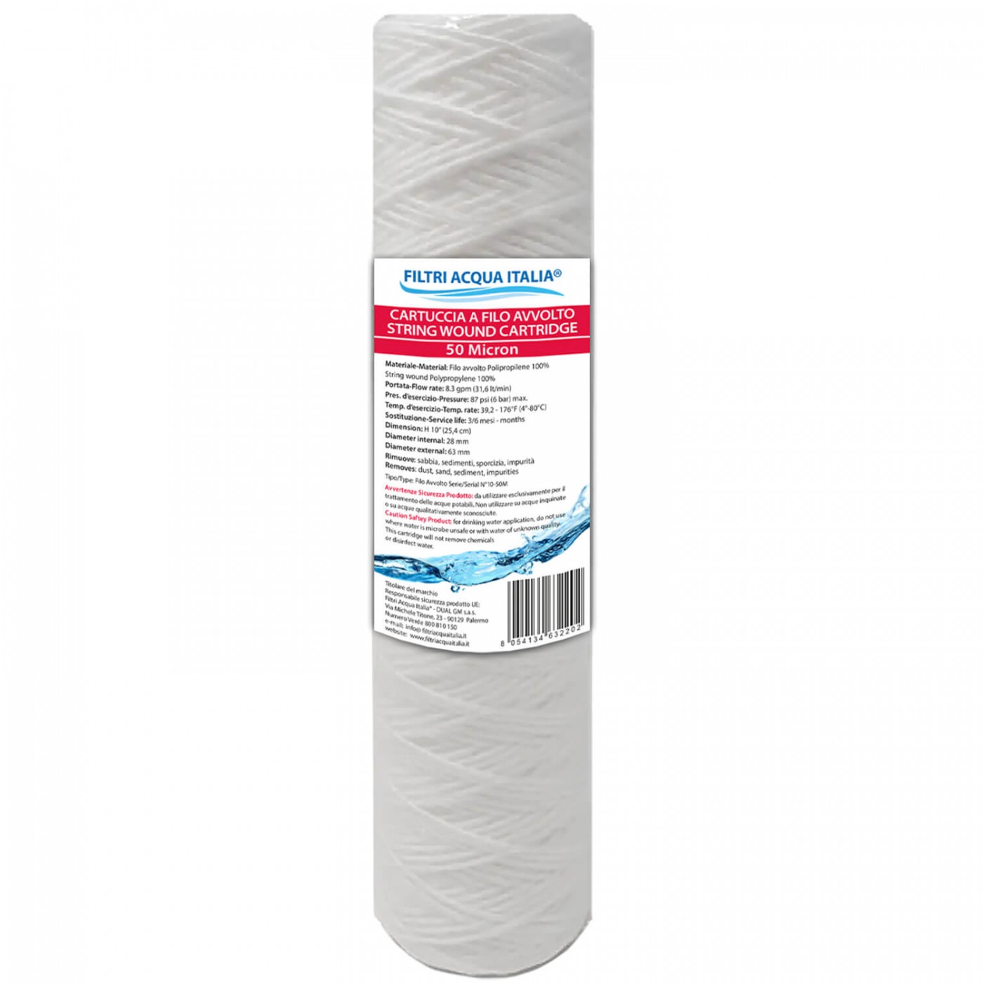 CARTUCCIA A FILO AVVOLTO DI POLIPROPILENE SEDIMENTI 10" micron 50