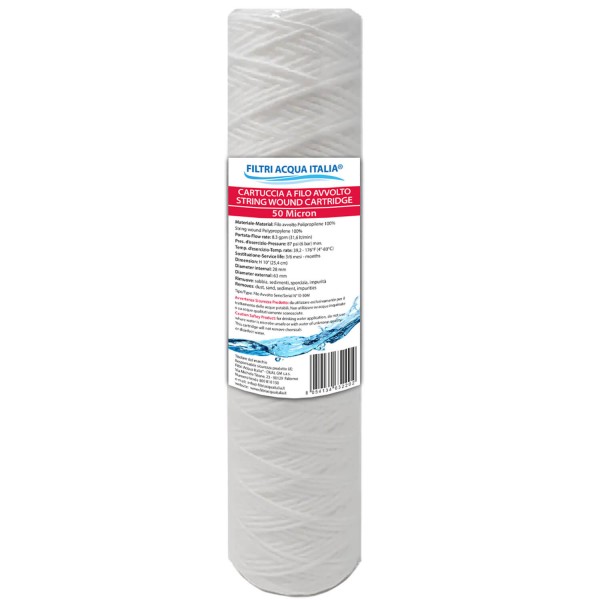 CARTUCCIA A FILO AVVOLTO DI POLIPROPILENE SEDIMENTI 10" micron 50