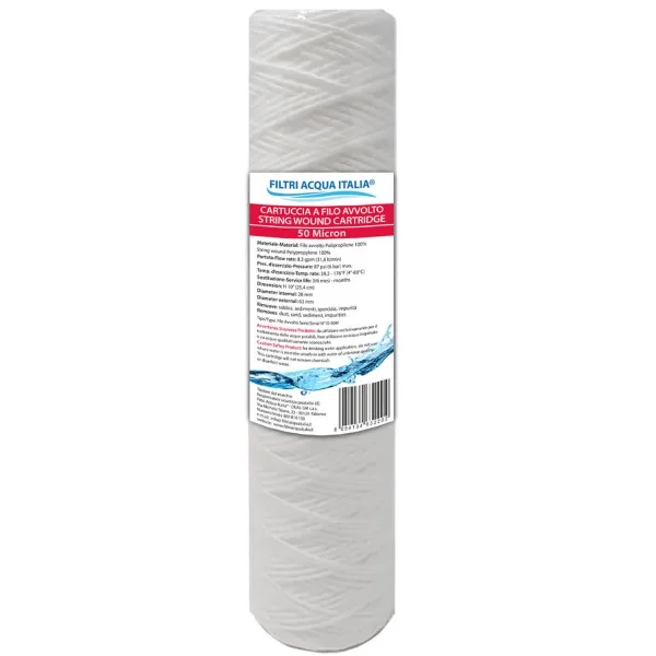 CARTUCCIA A FILO AVVOLTO DI POLIPROPILENE SEDIMENTI 10" micron 50