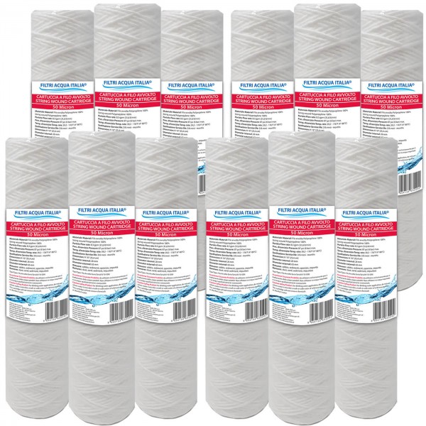 CARTUCCIA FILO AVVOLTO 10 Pollici micron 50 Set 12 Pezzi