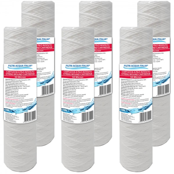 CARTUCCIA A FILO AVVOLTO 10 Pollici micron 50 Set 6 Pezzi