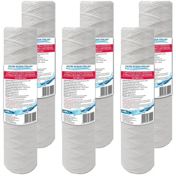 CARTUCCIA A FILO AVVOLTO 10 Pollici micron 50 Set 6 Pezzi