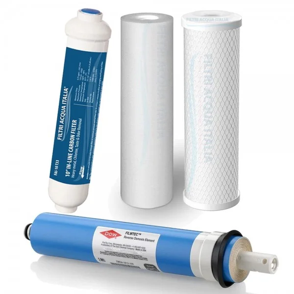Kit Filtri Osmosi Inversa 10" Micron 5 con Membrana 100 GPD Set 4 Pz. Kit Filtri Osmosi Inversa 10" Micron 5 con Membrana 100 GPD Set 4 Pz.