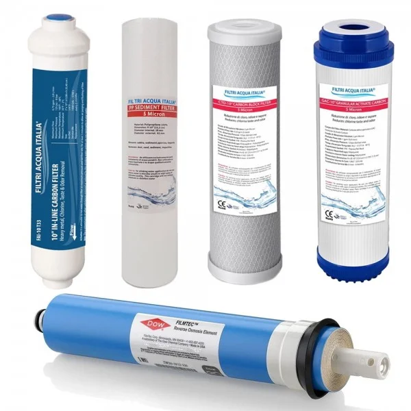 Filtri Depuratore Osmosi Inversa con Membrana 100 GPD Set 5 Pz. 