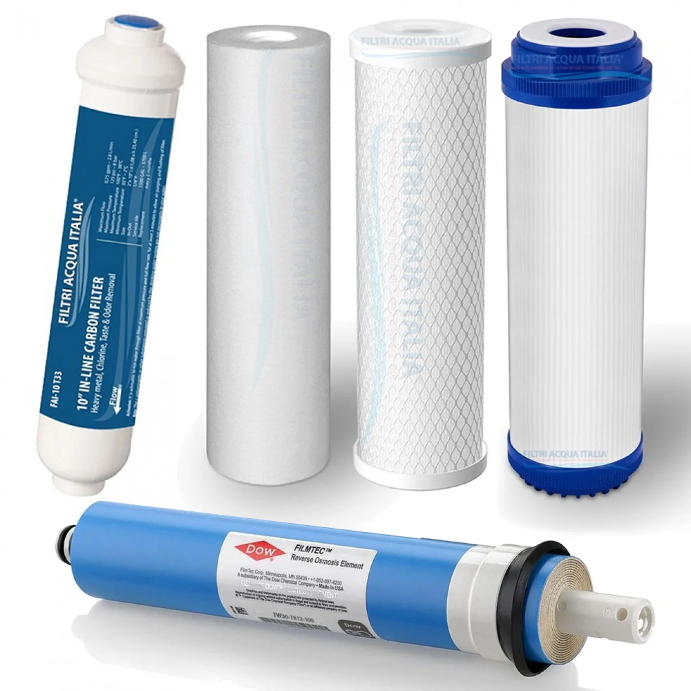 Filtri Depuratore Osmosi Inversa con Membrana 100 GPD Set 5 Pz. Filtri Depuratore Osmosi Inversa con Membrana 100 GPD Set 5 Pz.