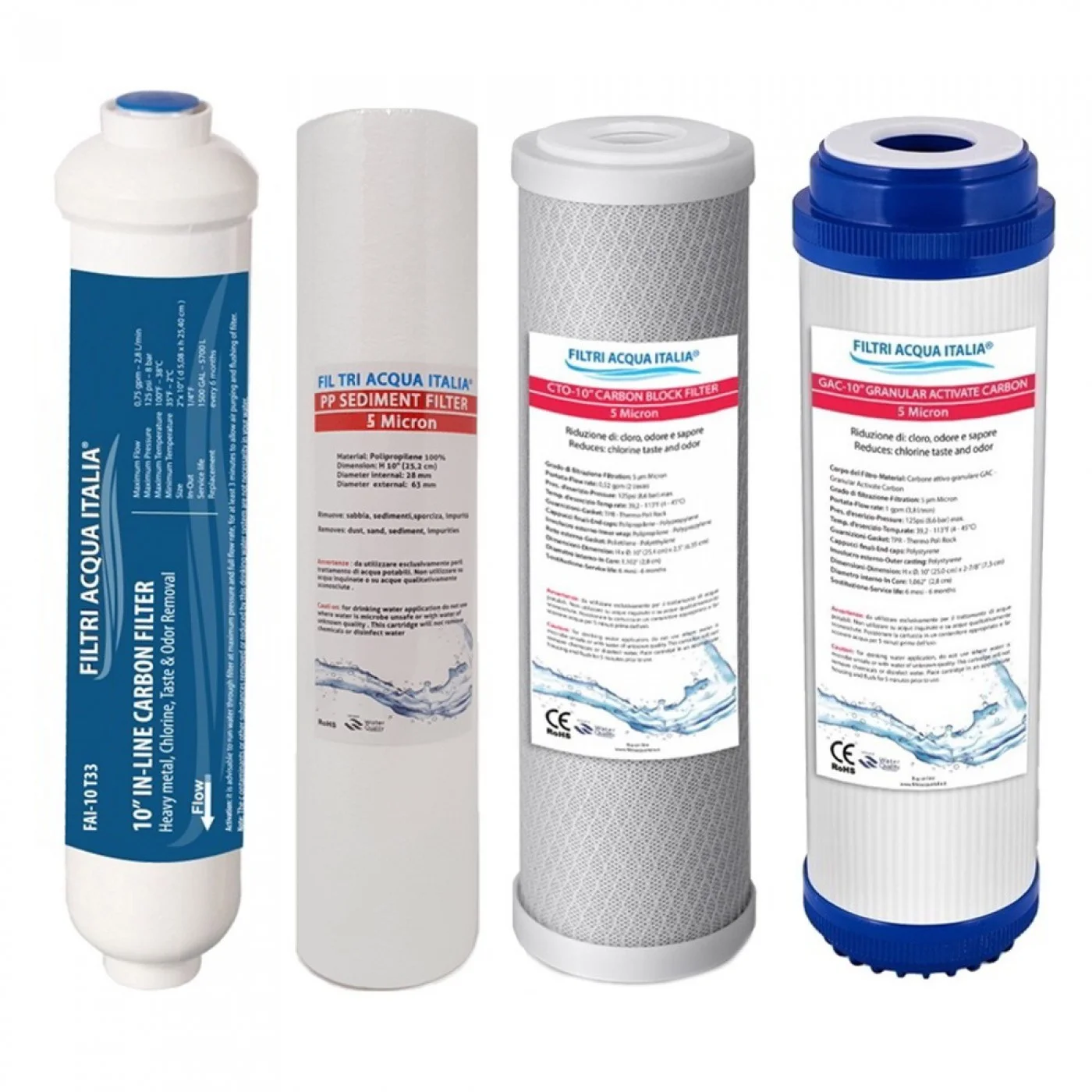 Kit Filtri Osmosi Inversa 10 Pollici: Ricambi per Depuratori Acqua Set 4 Pz 