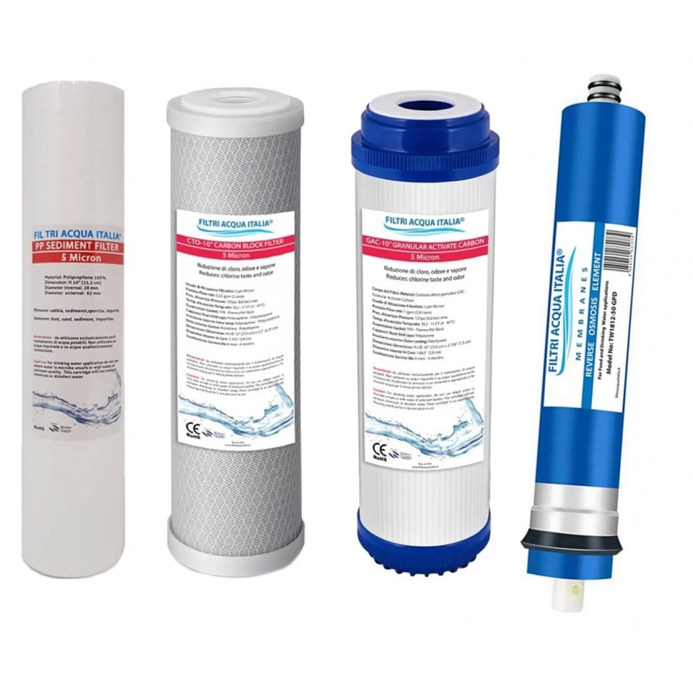 Kit Filtri Acqua Osmosi 3 Stadi con Membrana 50 GPD Kit Filtri Acqua Osmosi 3 Stadi con Membrana 50 GPD