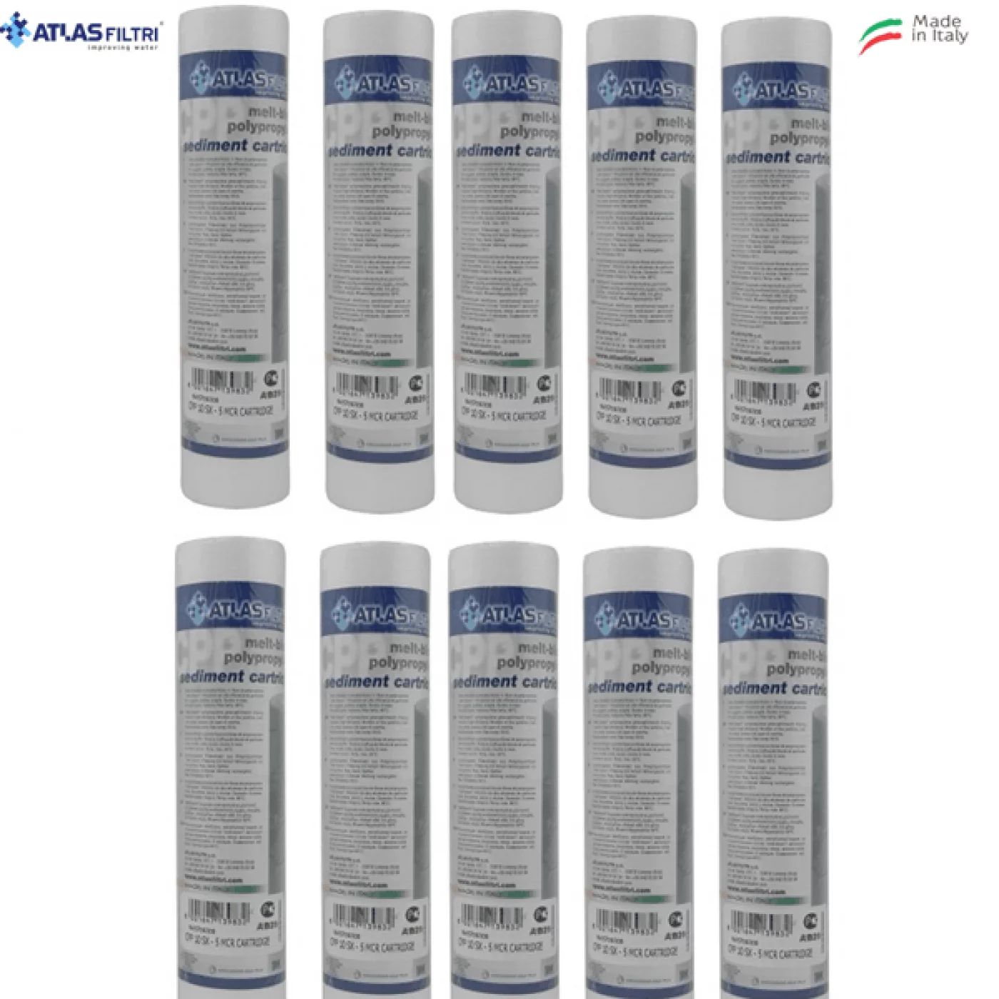 ATLAS FILTRI ACQUA A SEDIMENTI 10" micron 5 SET 10 PEZZI ATLAS FILTRI ACQUA A SEDIMENTI 10" micron 5 SET 10 PEZZI