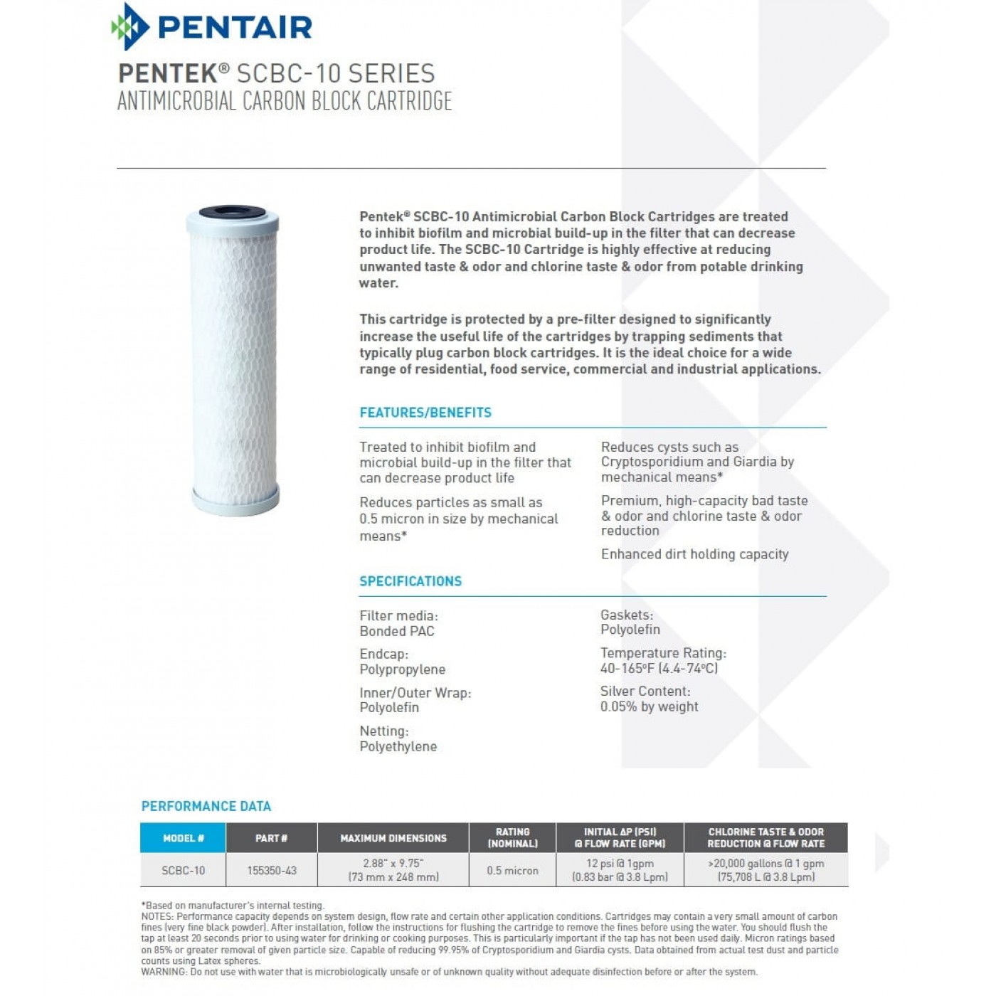FILTRO CARTUCCIA  PENTEK SCBC-10MICRON 0,5
