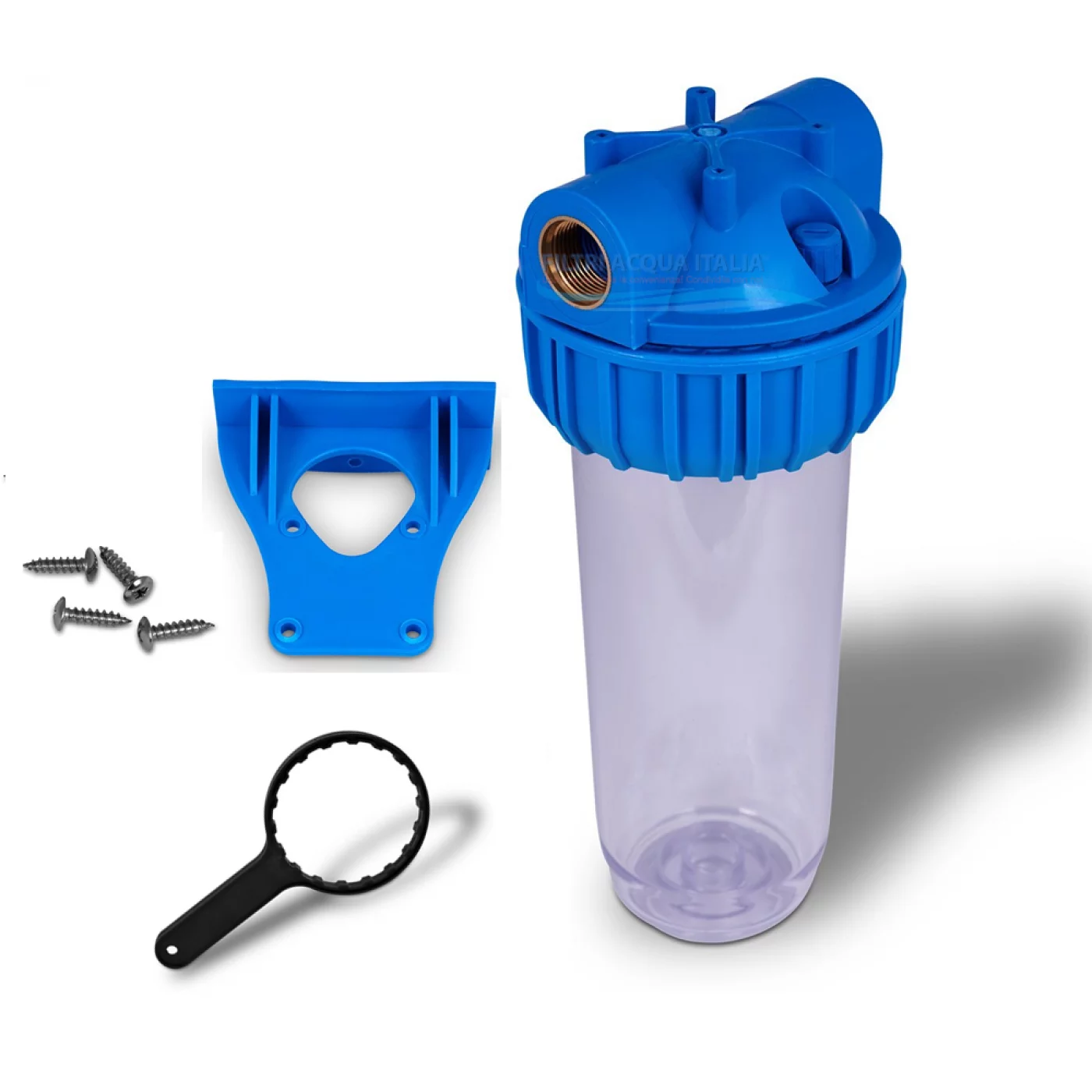 CONTENITORE TRASPARENTE 10" ATTACCO 3/4" CON STAFFA E CHIAVE PER FILTRO ACQUA CONTENITORE TRASPARENTE 10" ATTACCO 3/4" CON STAFFA E CHIAVE PER FILTRO ACQUA