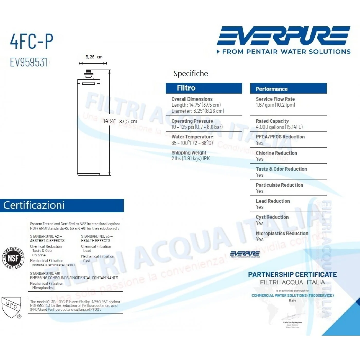 Everpure 4FC-P EV9595-31 Riduce PFAS Cloro Microplastiche