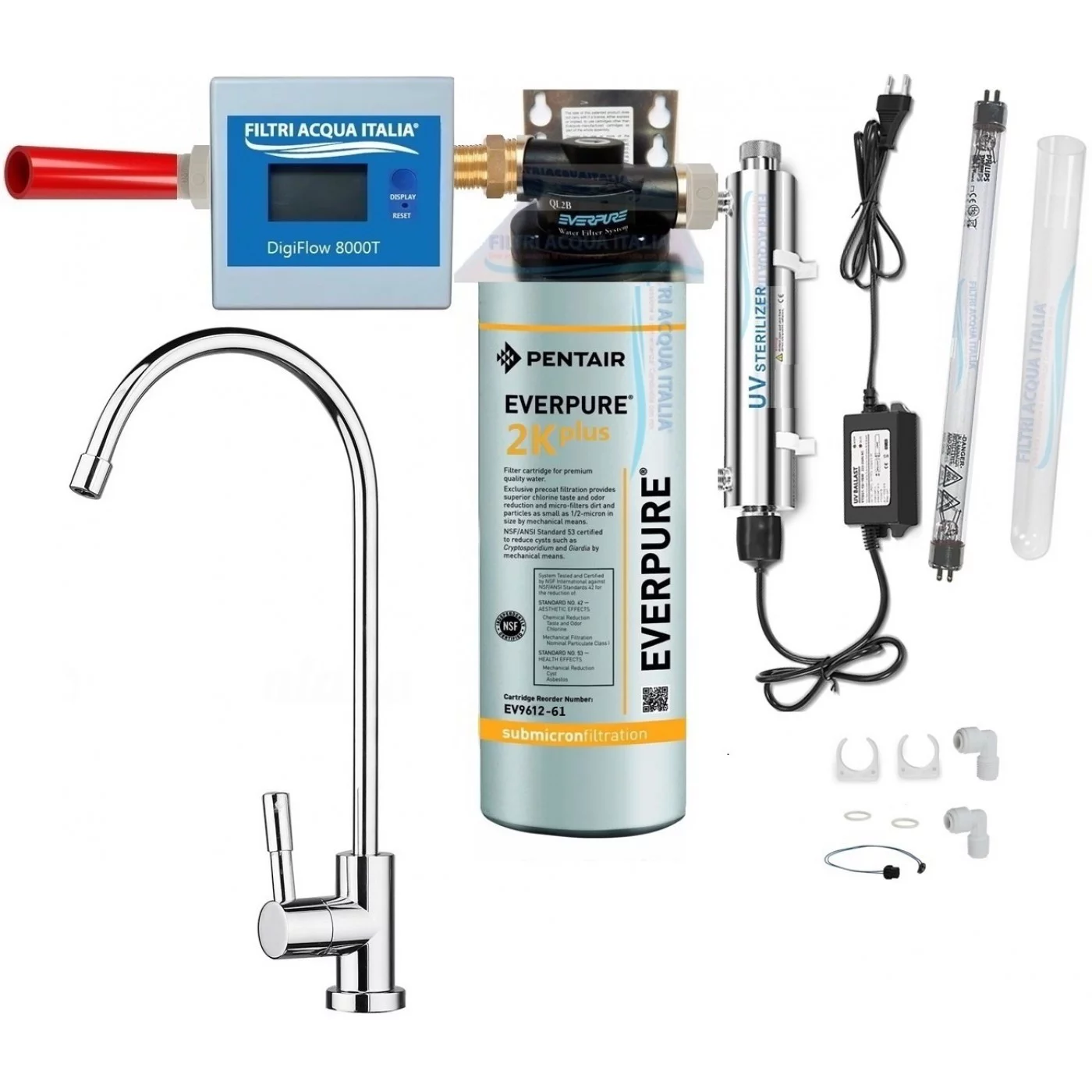 Kit Everpure 2K PLUS con Sterilizzatore UV Contalitri Testa QL2B Rubinetto Kit Everpure 2K PLUS con Sterilizzatore UV Contalitri Testa QL2B Rubinetto