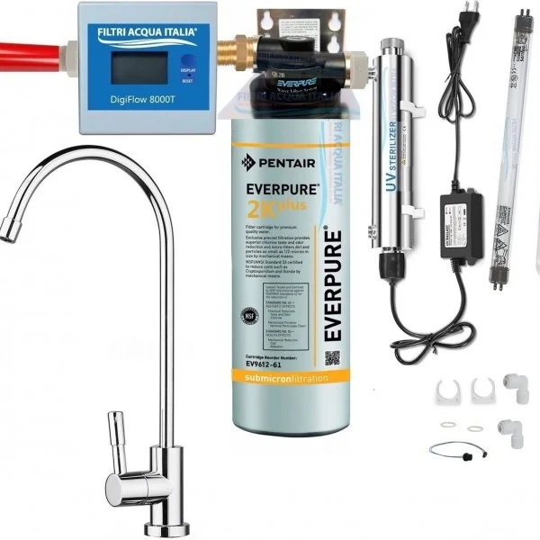 Kit Everpure 2K PLUS con Sterilizzatore UV Contalitri Testa QL2B Rubinetto