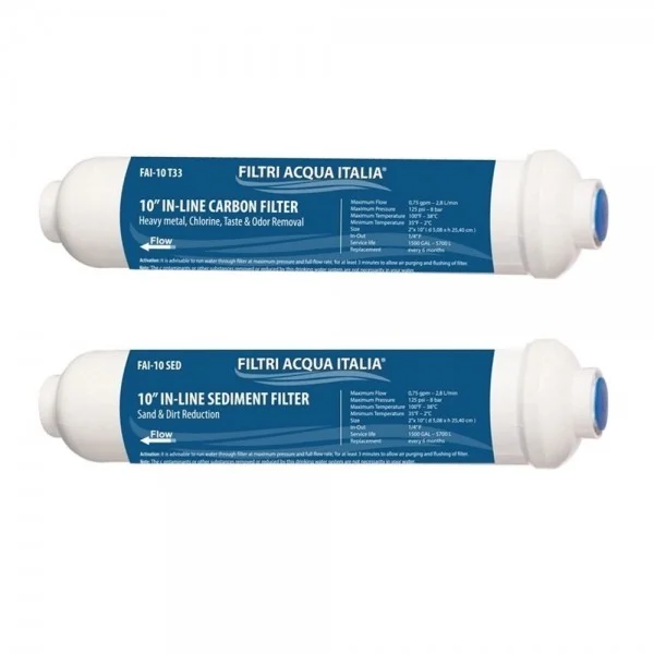 FILTRO IN LINEA CARBONE ATTIVO 2 X 10" T33 e Sedimenti 2 X 10" FILTRO IN LINEA CARBONE ATTIVO 2 X 10" T33 e Sedimenti 2 X 10"