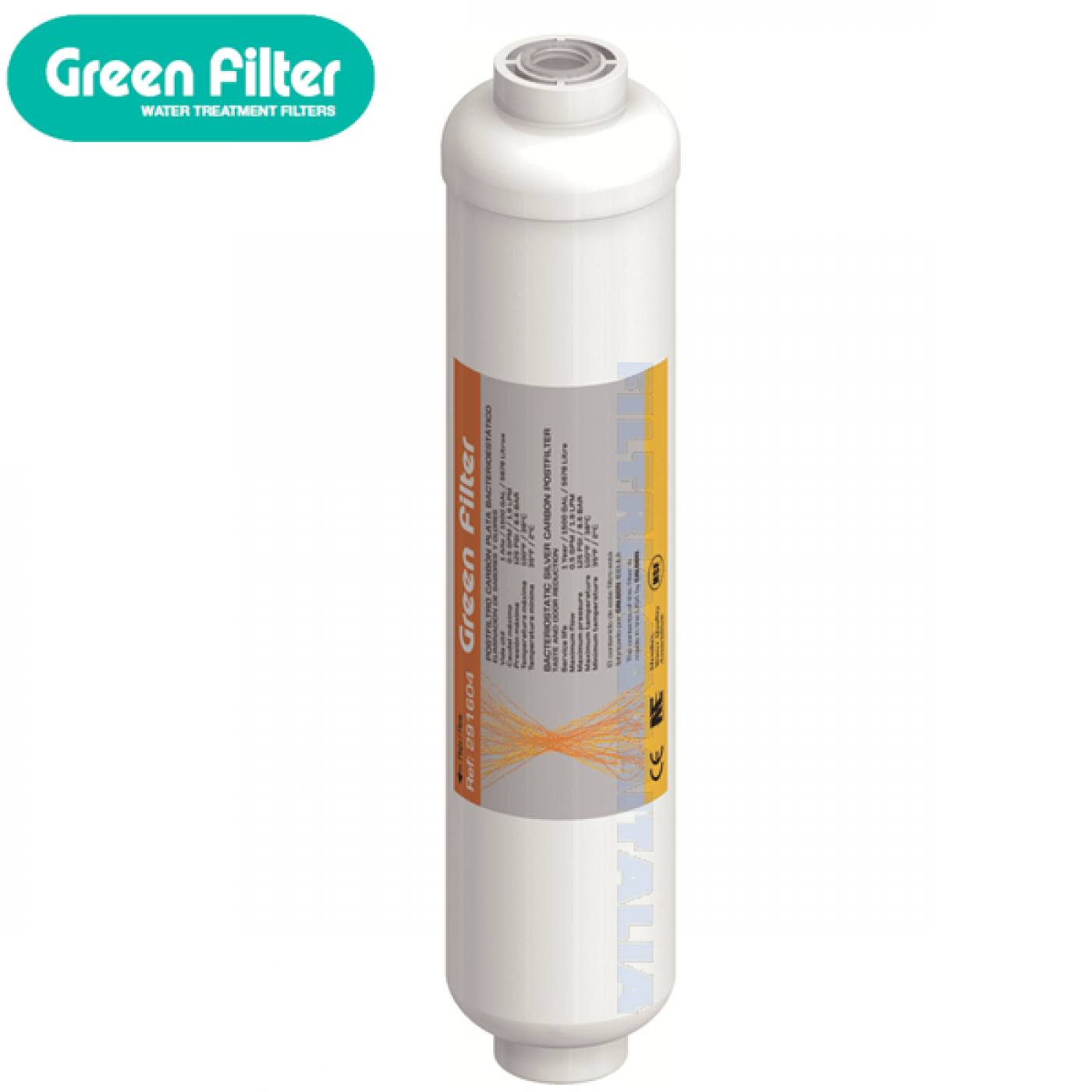 FILTRO IN LINEA CARBONE ATTIVO GREEN FILTER BATTERIOSTATICO 2 X 10"