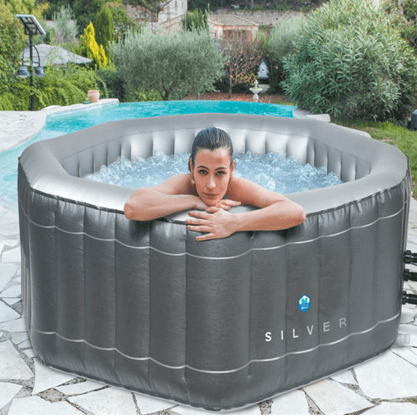 Piscina idromassaggio gonfiabile 5/6 Posti 195x195 Silver NETSPA