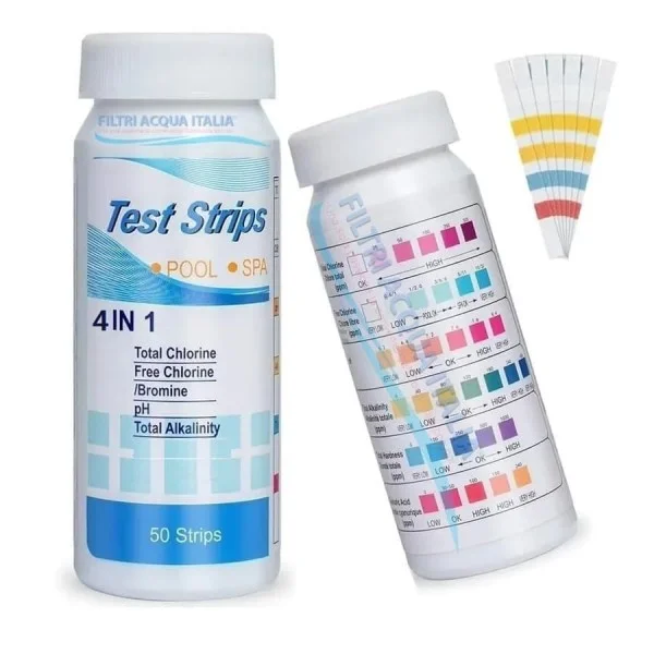Strip Test 4 in 1 – 50 Strisce per Analisi  Acqua Cloro Bromo pH Alcalinità