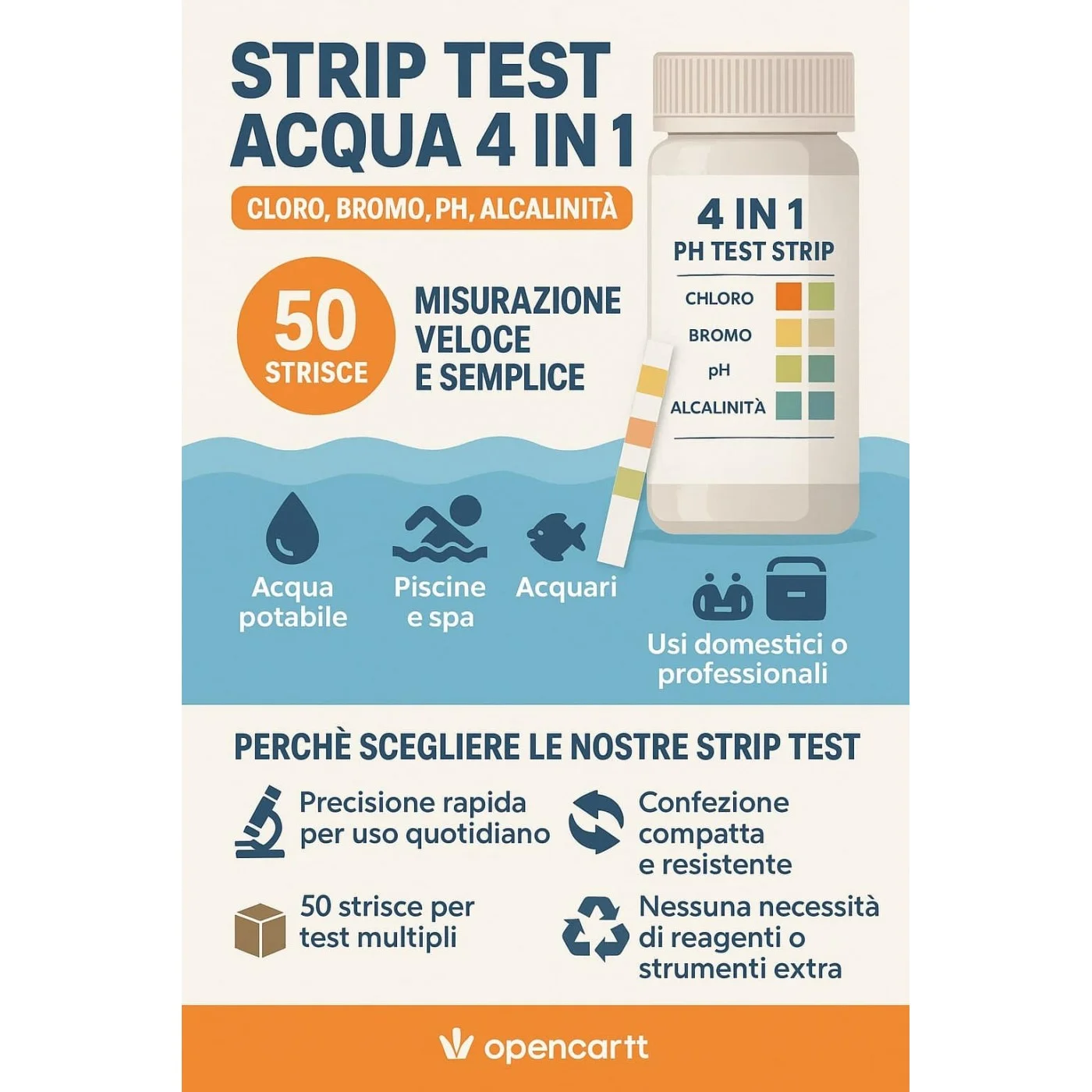 Strip Test 4 in 1 – 50 Strisce per Analisi Acqua Cloro Bromo pH Alcalinità Strip Test 4 in 1 – 50 Strisce per Analisi Acqua Cloro Bromo pH Alcalinità
