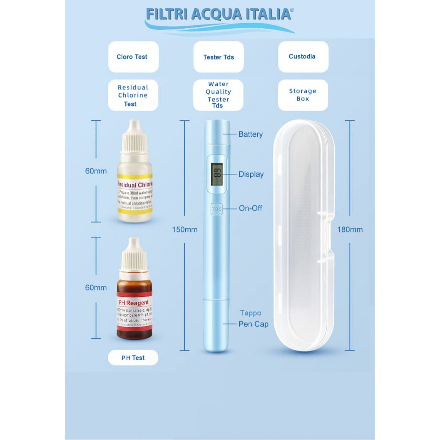 Test Cloro, pH e Tds Residuo Fisso | Filtri Acqua Italia Test Cloro, pH e Tds Residuo Fisso | Filtri Acqua Italia