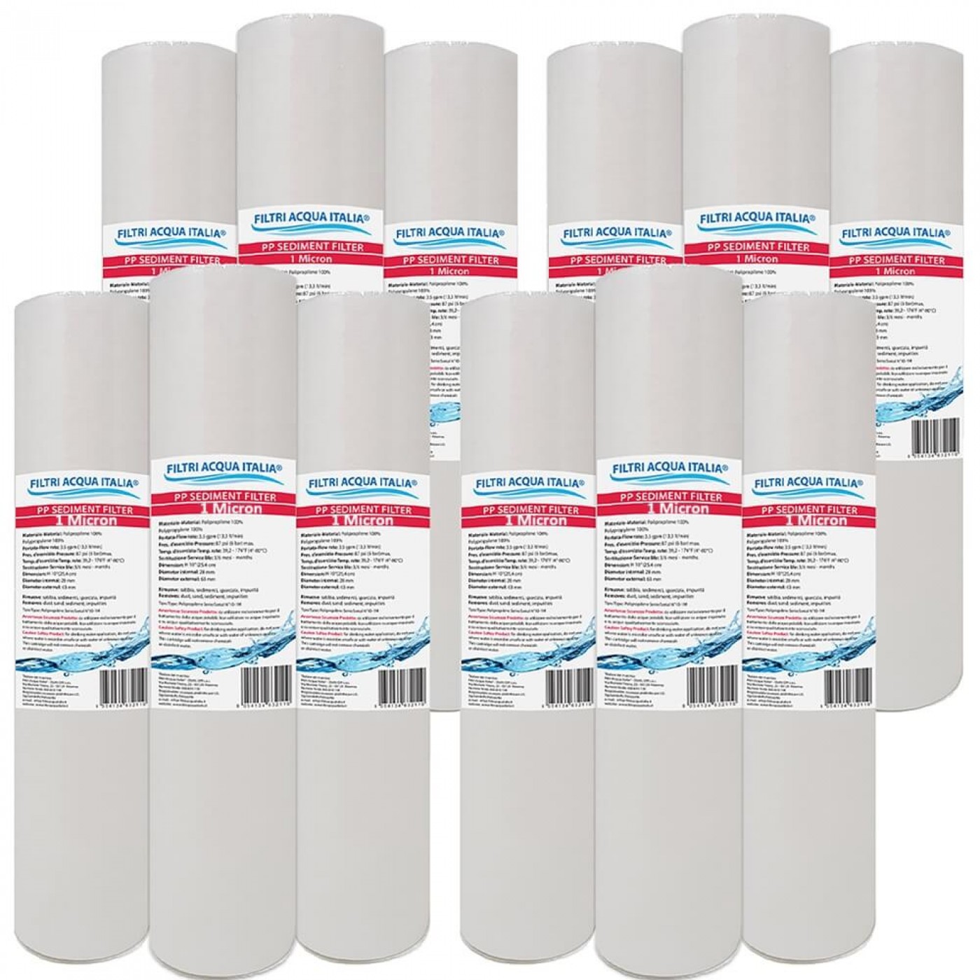 CARTUCCIA SEDIMENTI 10" micron 1 Polipropilene Set 12 Pezzi  