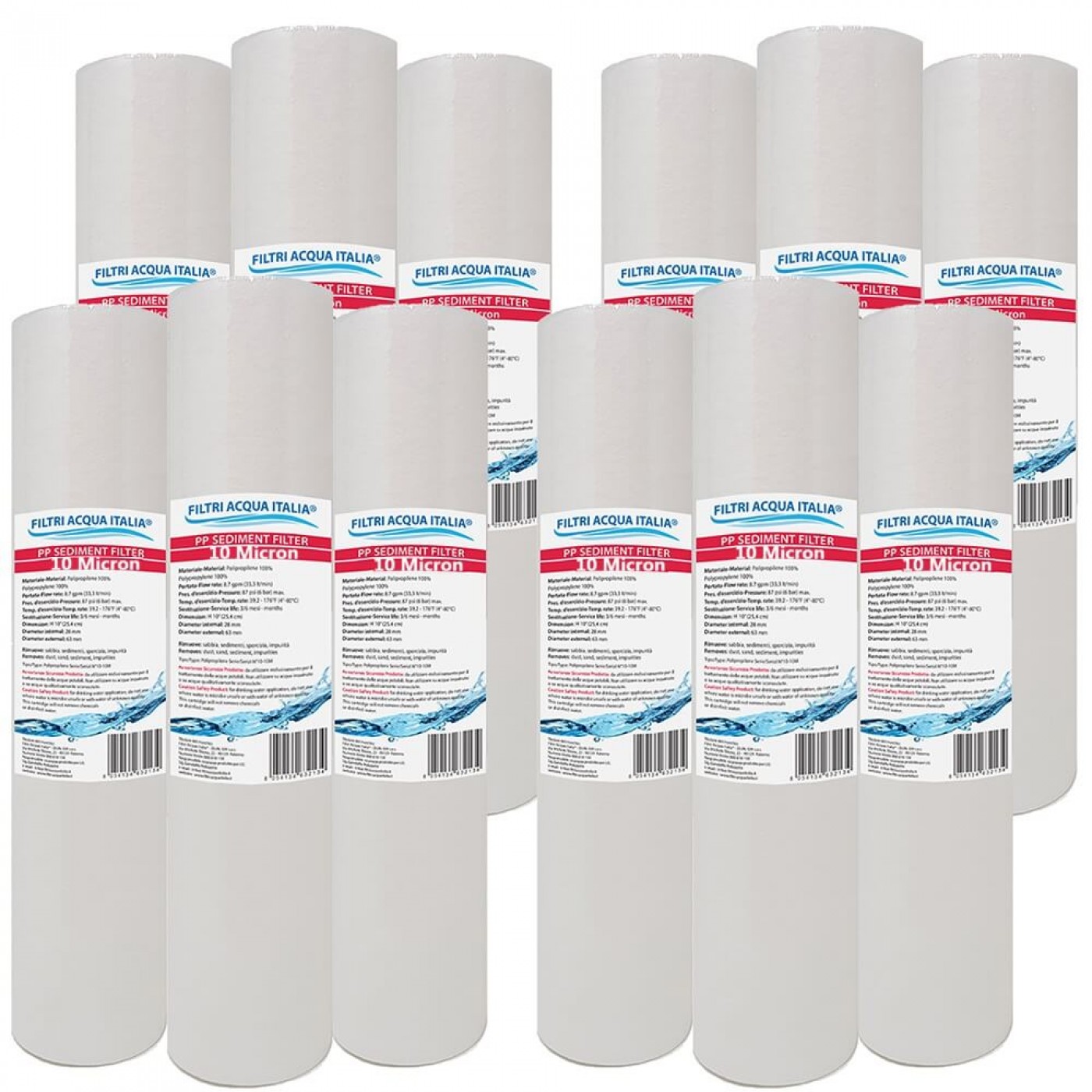 CARTUCCIA SEDIMENTI 10" micron 10 Polipropilene Set 12 Pezzi