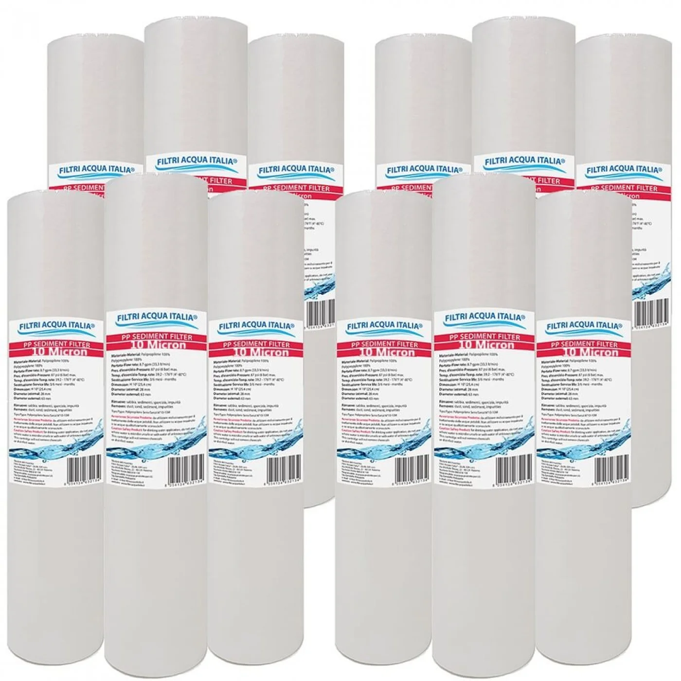 CARTUCCIA SEDIMENTI 10" micron 10 Polipropilene Set 12 Pezzi CARTUCCIA SEDIMENTI 10" micron 10 Polipropilene Set 12 Pezzi