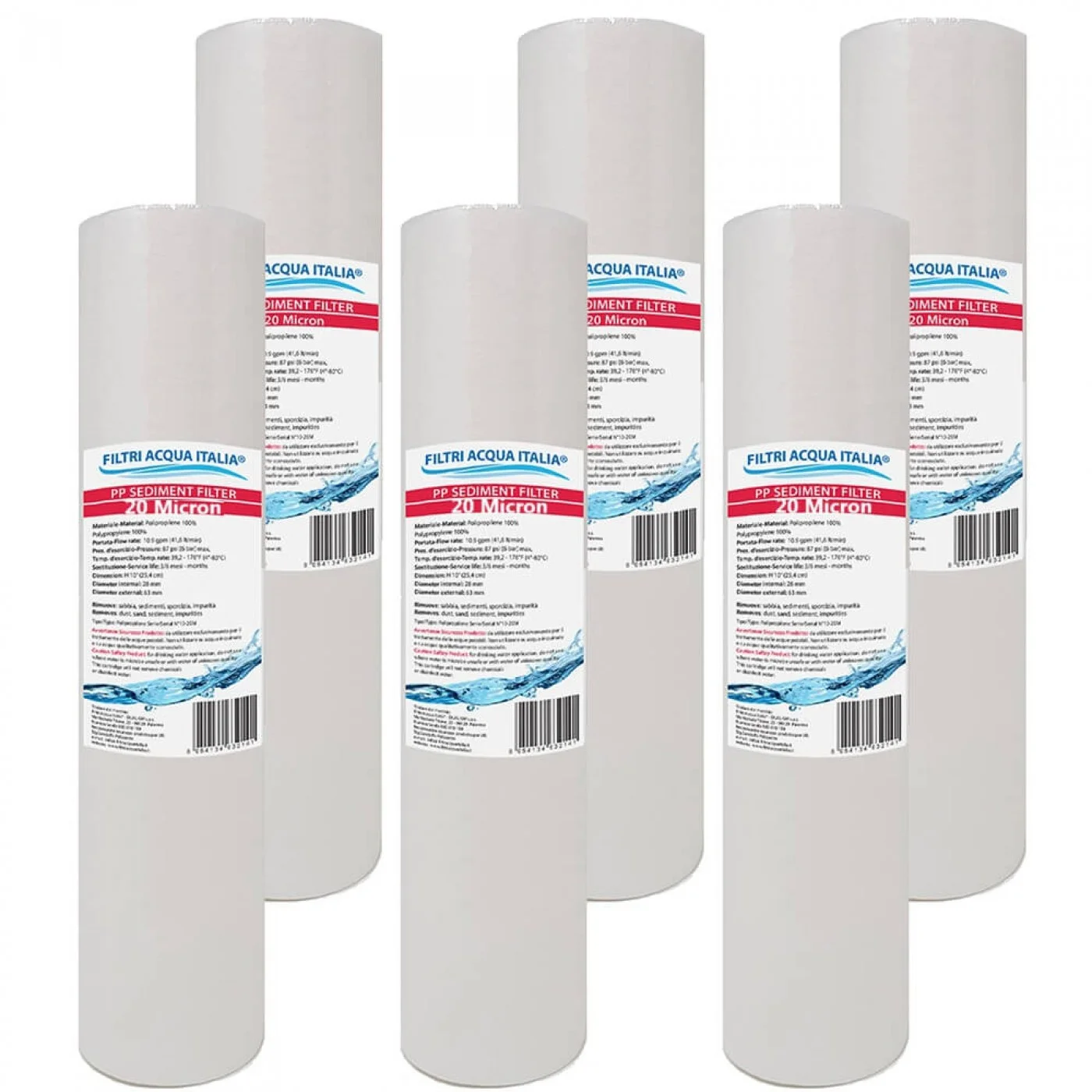 CARTUCCIA SEDIMENTI 10" micron 20 Polipropilene Set 6 Pezzi CARTUCCIA SEDIMENTI 10" micron 20 Polipropilene Set 6 Pezzi