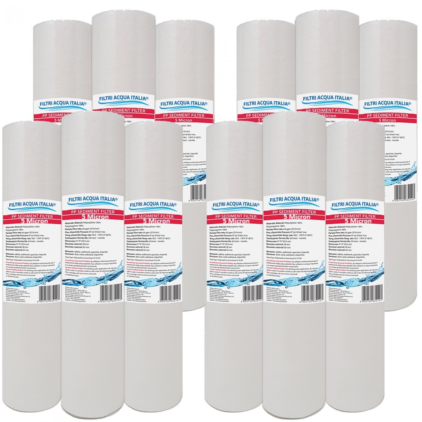 CARTUCCIA POLIPROPILENE 10" micron 5 Set 12 Pezzi