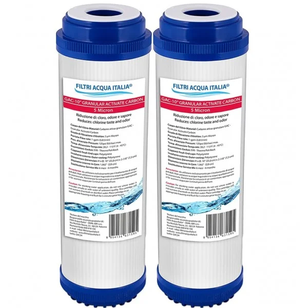 Cartuccia Carbone Attivo Granulare 10 Pollici Micron 5 Set 2 Pz.