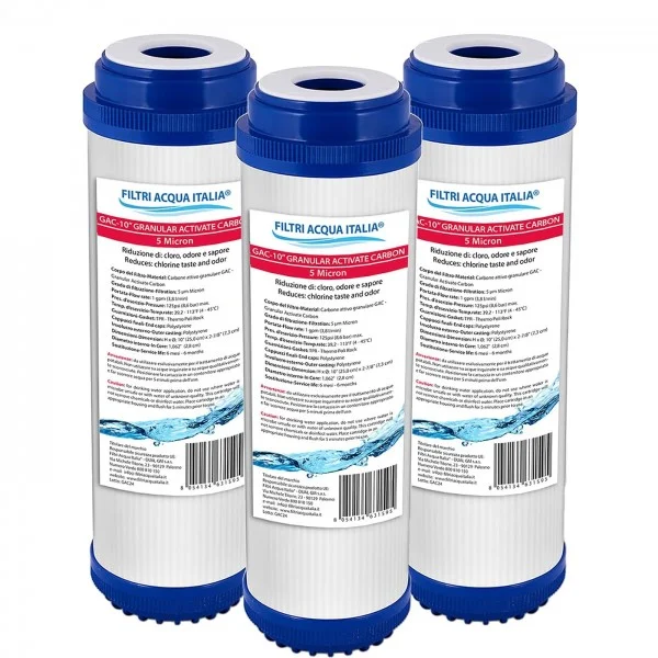 Filtro Carbone Attivo GAC 10" Rimozione Cloro per Depuratore Osmosi Inversa