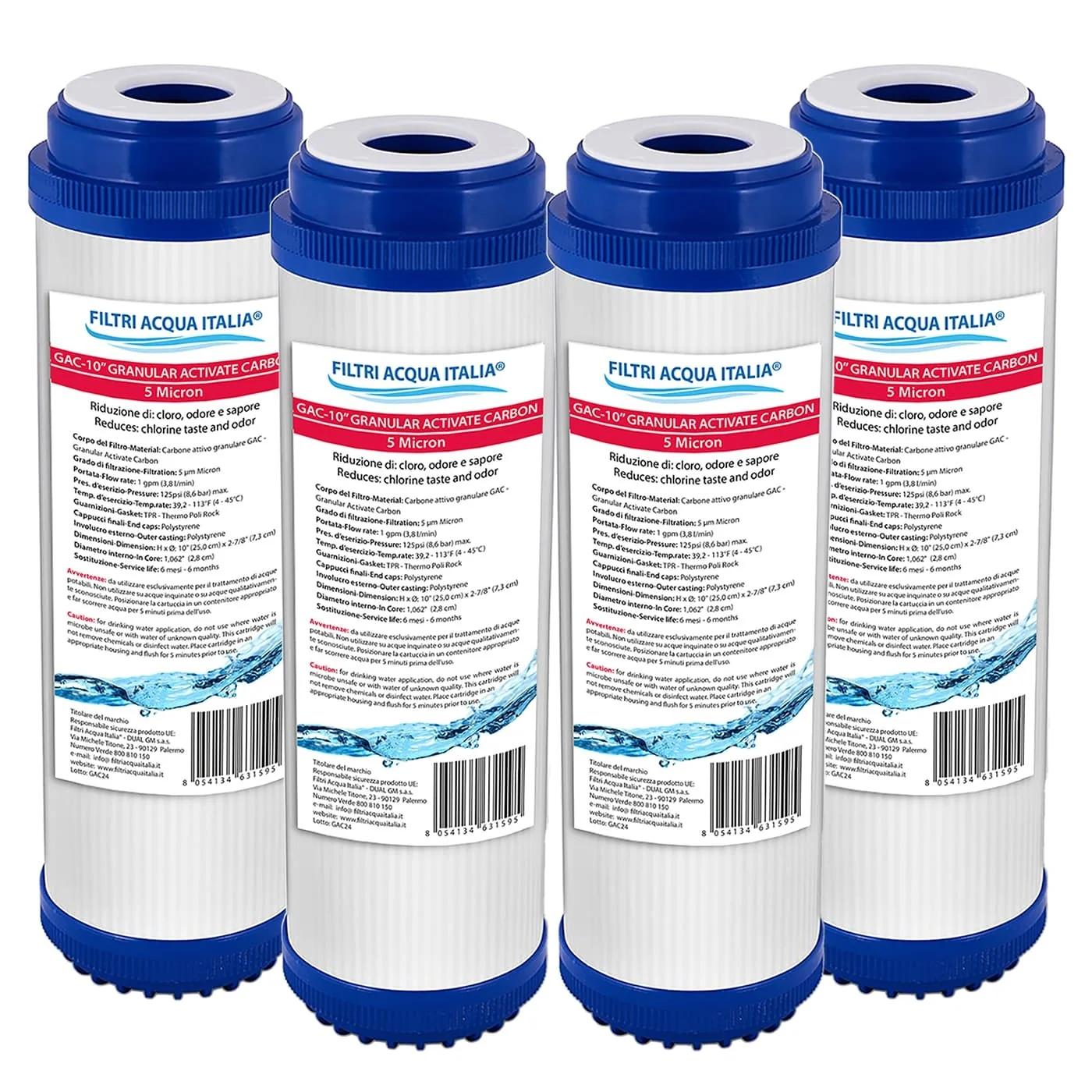 Cartuccia Carbone Attivo Granulare GAC 10" Micron 5 Set 4 Pz Cartuccia Carbone Attivo Granulare GAC 10" Micron 5 Set 4 Pz