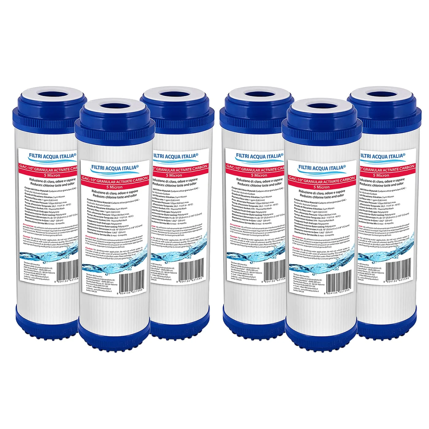 Cartuccia Carbone Attivo Granulare GAC 10" Micron 5 Set 6 Pz Cartuccia Carbone Attivo Granulare GAC 10" Micron 5 Set 6 Pz