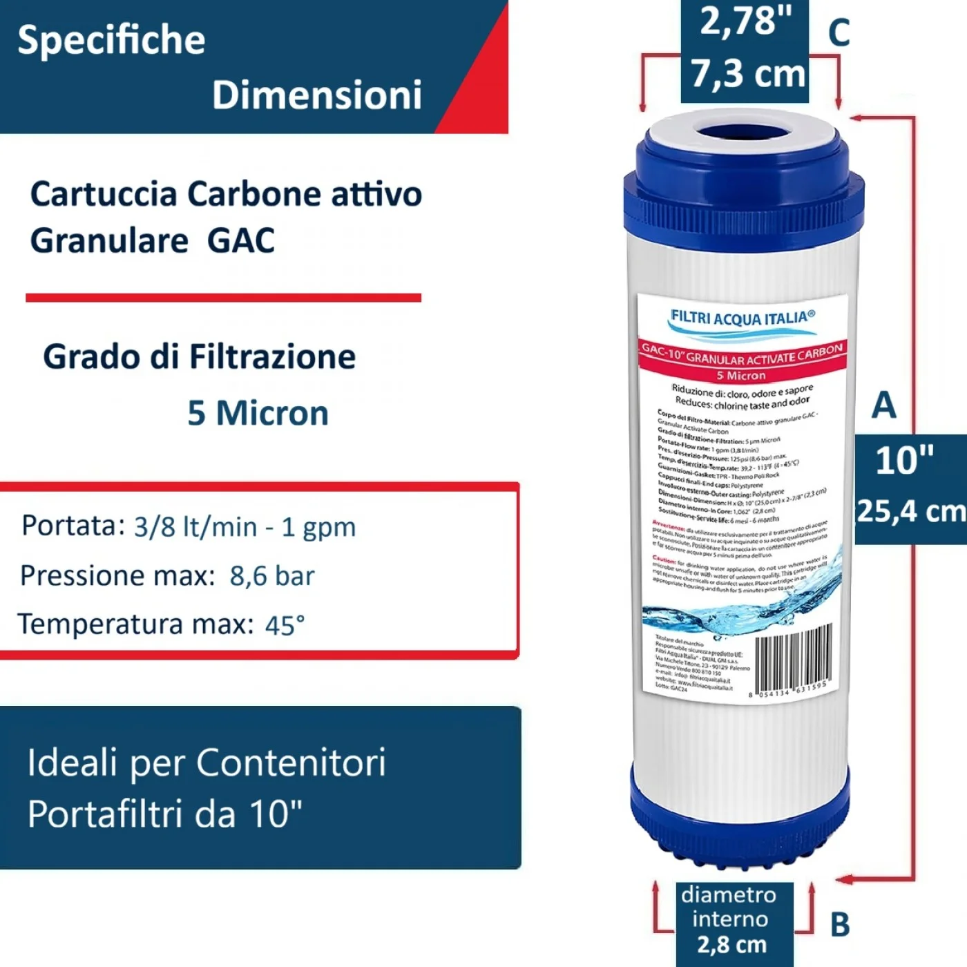 CARTUCCIA A CARBONE ATTIVO GRANULARE 10 Pollici