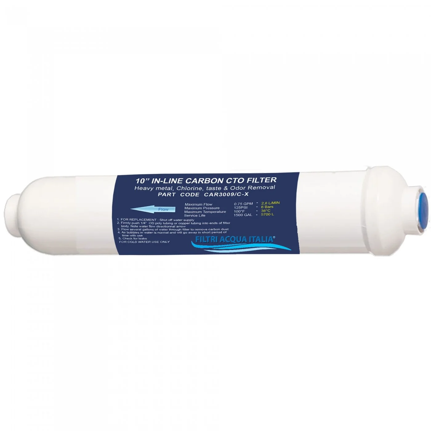 FILTRO ACQUA IN LINE CARBONE CAR 3009 2 X 10" ATTACCO 1/4 FPT FILTRO ACQUA IN LINE CARBONE CAR 3009 2 X 10" ATTACCO 1/4 FPT