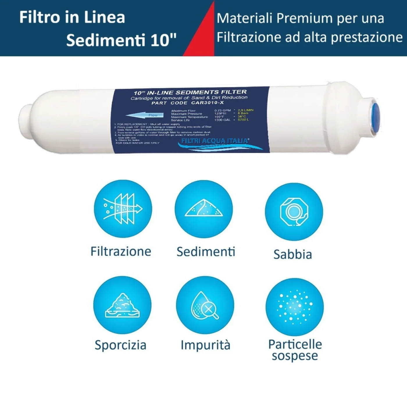 Filtro in Linea CAR 3010 Sedimenti 2 X 10" Attacco 1/4" FPT      