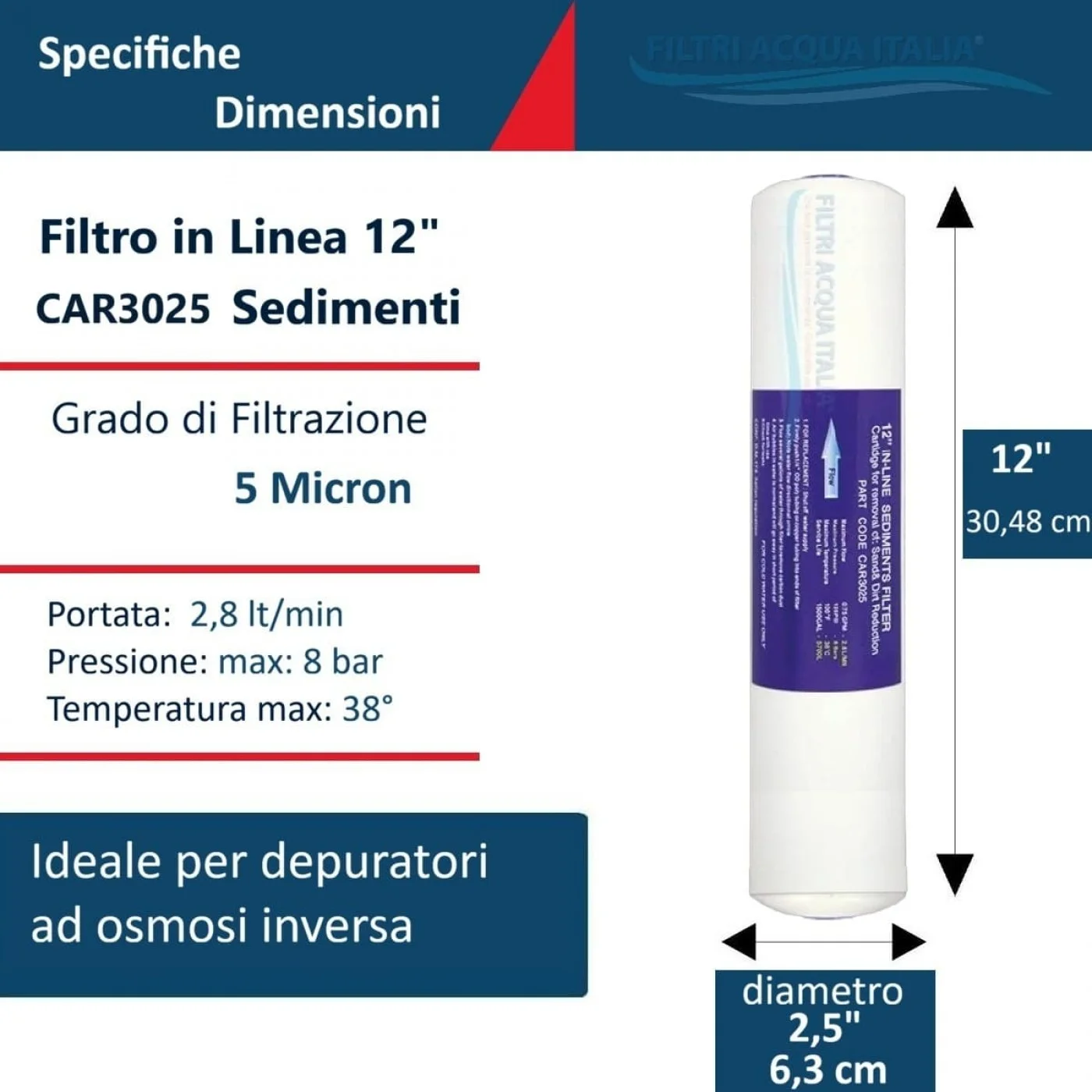 FILTRO IN LINE CAR 3025 Sedimenti 12 Pollici Attacco 1/4" FILTRO IN LINE CAR 3025 Sedimenti 12 Pollici Attacco 1/4"